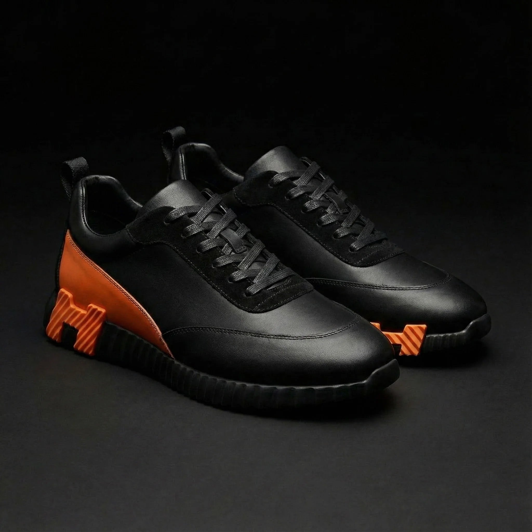 Hermes Sneakers Bouncing en Cuir Orange & Noir