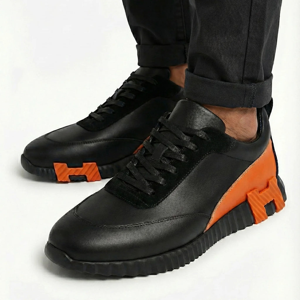 Hermes Sneakers Bouncing en Cuir Orange & Noir