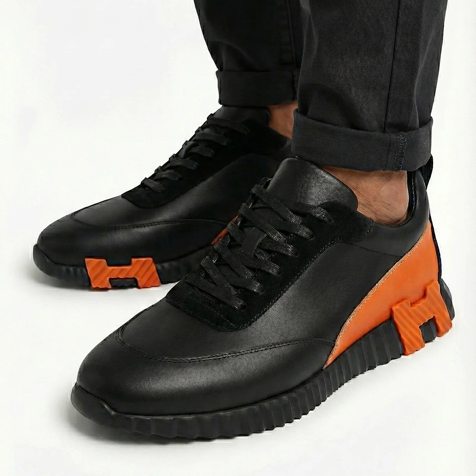 Hermes Sneakers Bouncing en Cuir Orange & Noir