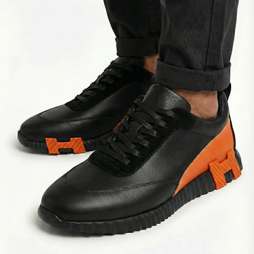 Hermes Sneakers Bouncing en Cuir Orange & Noir