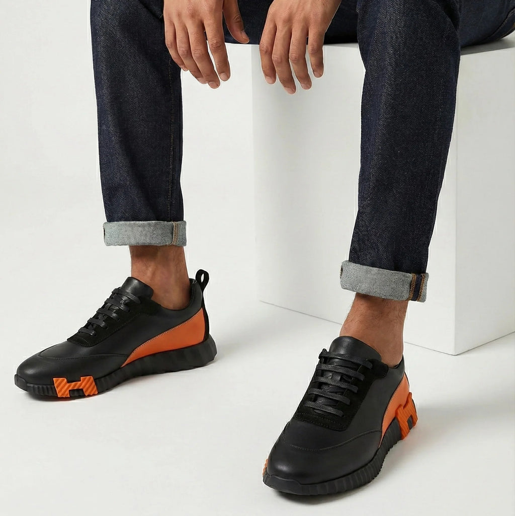 Hermes Sneakers Bouncing en Cuir Orange & Noir